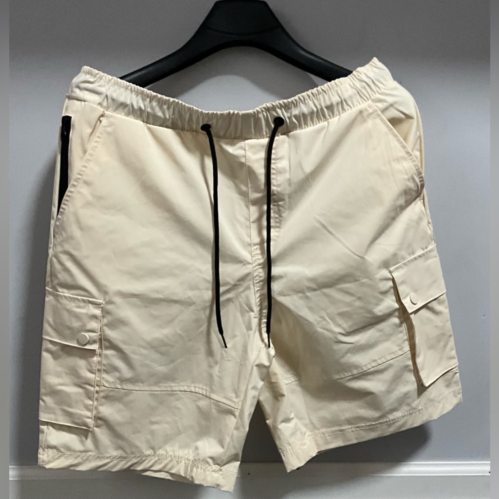 New-Jump Start Men's SZ M Cream,Pocketed Drawstring Athletic Shorts Strech SLOW